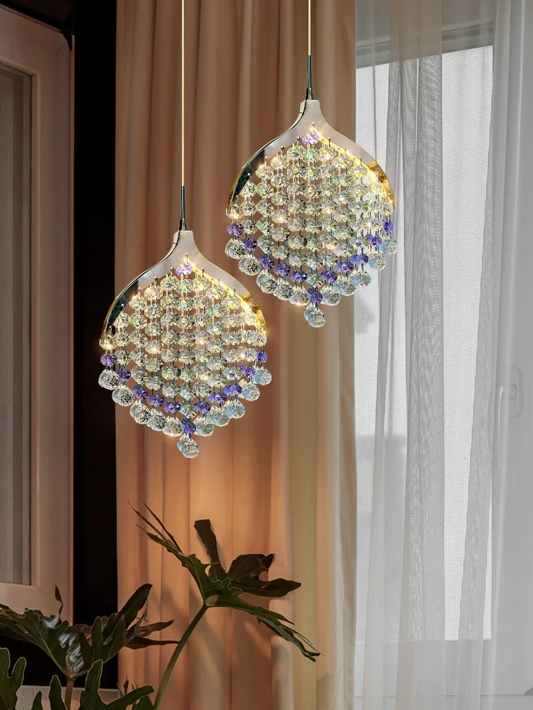 Candelabros de cristal púrpura minimalistas modernos para restaurante, lámpara colgante de línea larga, mesita de noche, dormitorio, accesorios de