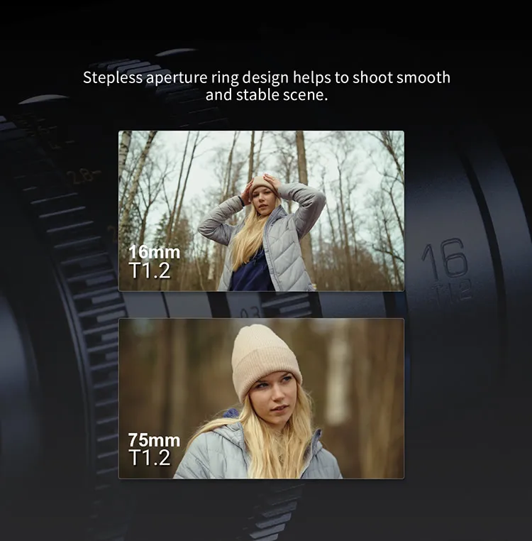 SIRUI Night Walker T1.2 S35 Cine-Objektiv 16mm, 24mm, 35mm, 55mm, 75mm Große Blendenöffnung Manuelles Fokus-Objektiv – Detail 7