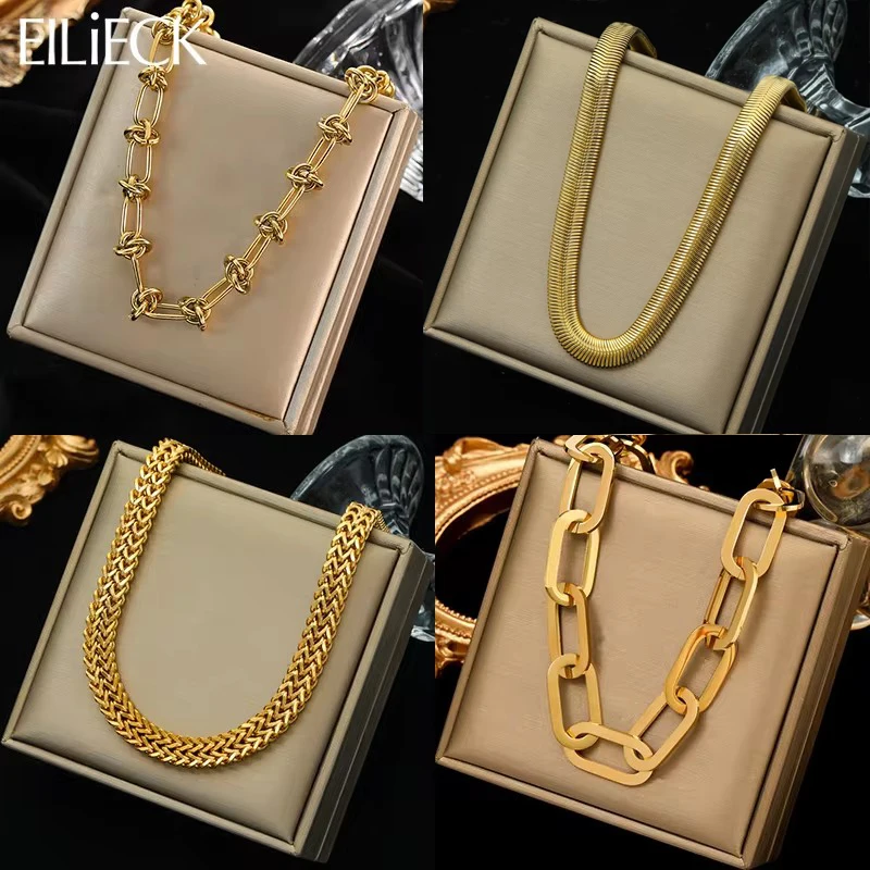 EILIECK 316L Stainless Steel Exaggerated Gold Color Thick Chain Pendant Necklace For Women Fashion Neck Chain Waterproof Jewelry