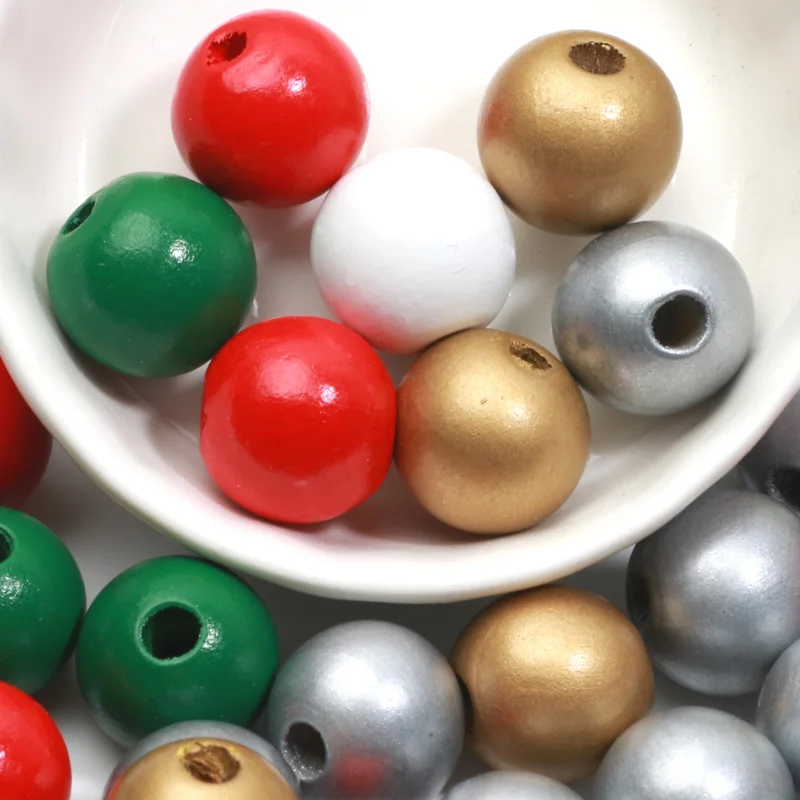 Christmas Colorful Wooden Spacer Beads Round Balls To Make Bracelets 15mm Wood Beads For Jewelry Making DIY Handmade Accessories