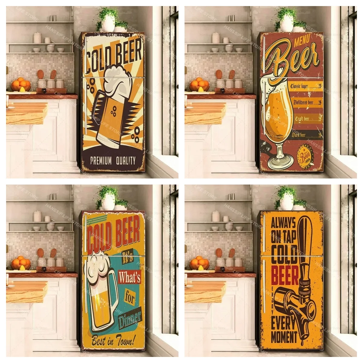 Retro Beer Poster Vinyl Stickers Fridge Door Decals for Kitchen, Bavarian Oktoberfest Themed Waterproof Refrigerator Crafts