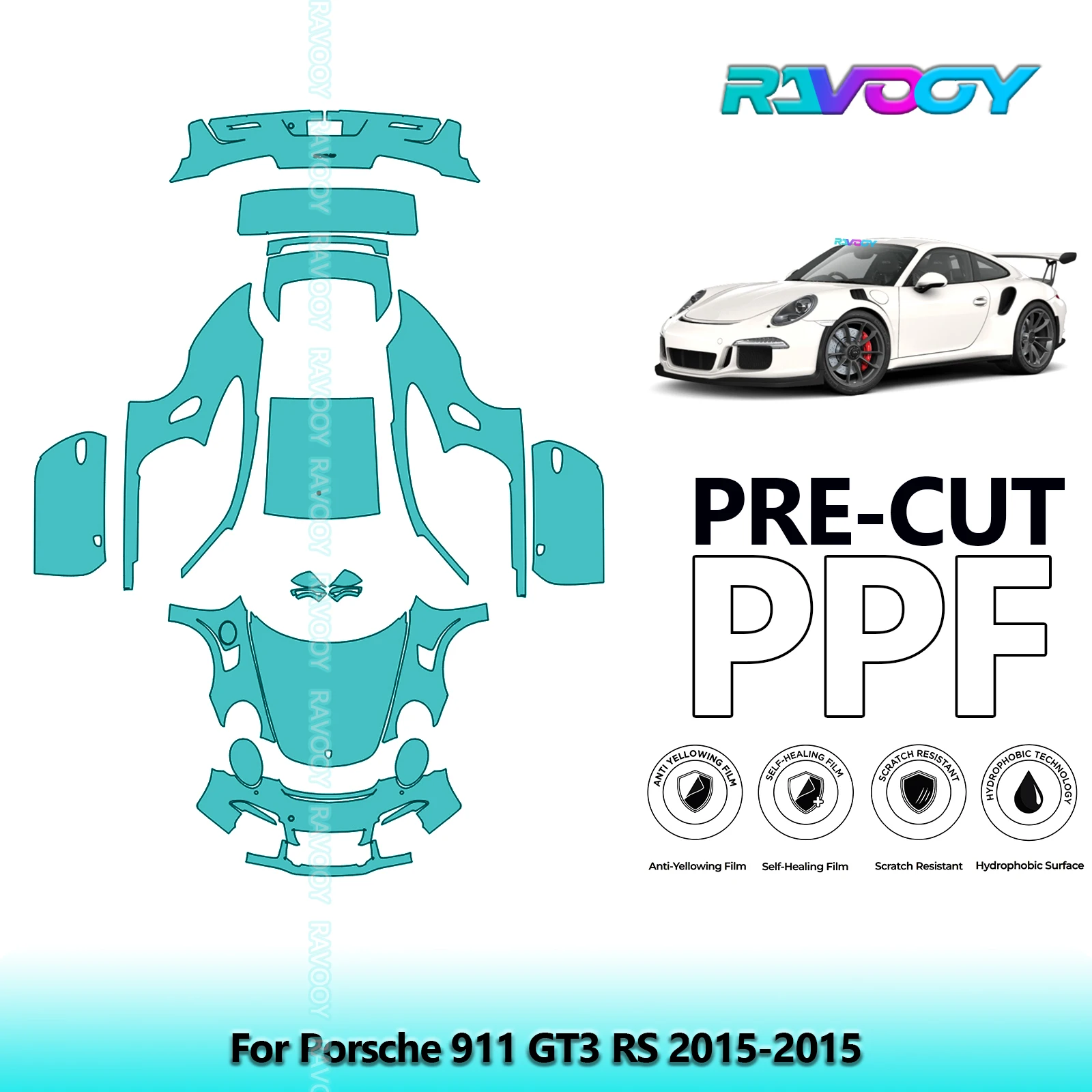 

8.5Mil Precut PPF Paint Protection Film Full Vehicle Clear Bra For Porsche 911 GT3 RS 2015-2015