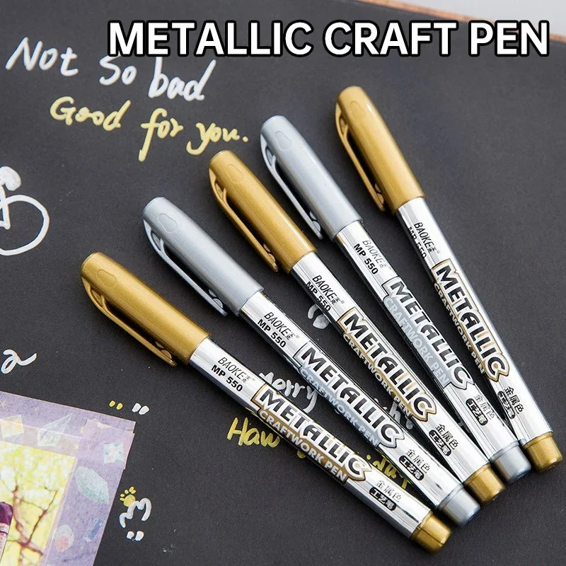 Metallic Marker Pen Waterproof Permanent Acrylic Gold Silver Color Pen Back to School Supplies Highlighter Marker DIY Painting