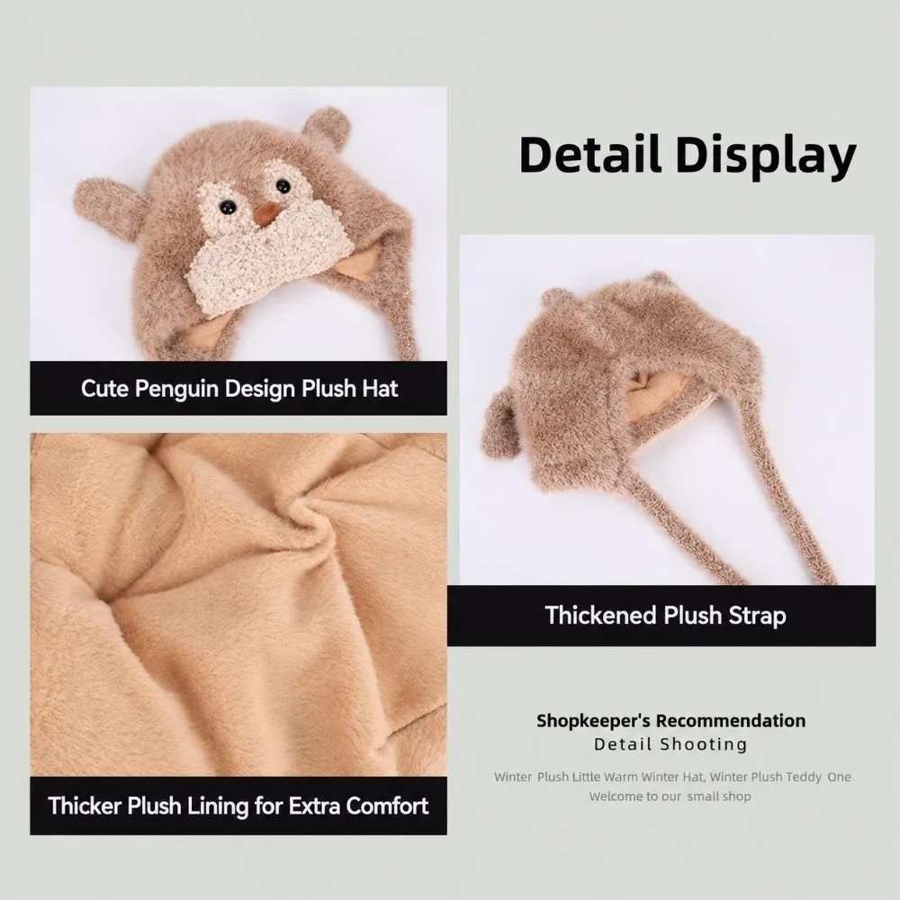 Polyester Trapper Hat 55cm To 60cm Head Circumference Ear Protection Winter Ear Flap Hat Face Slimming Warm Chin Strap Hat