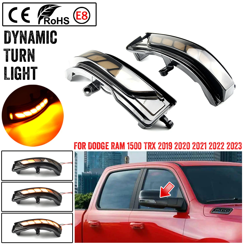 

2Pcs Dynamic LED Turn Signal Side Mirror Light Indicator Blinker For Dodge Ram 1500 TRX 2019 2020 2021 2022 2023