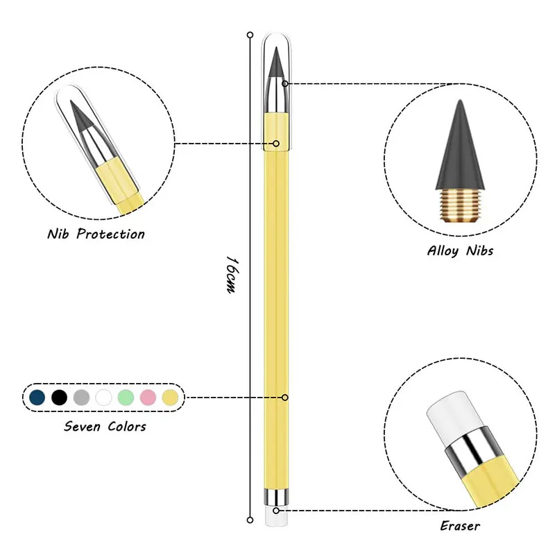 Lápiz eterno sin tinta para estudiantes, lápices de plomo continuo HB especiales sin afilar, suministros escolares para niños, 42 piezas