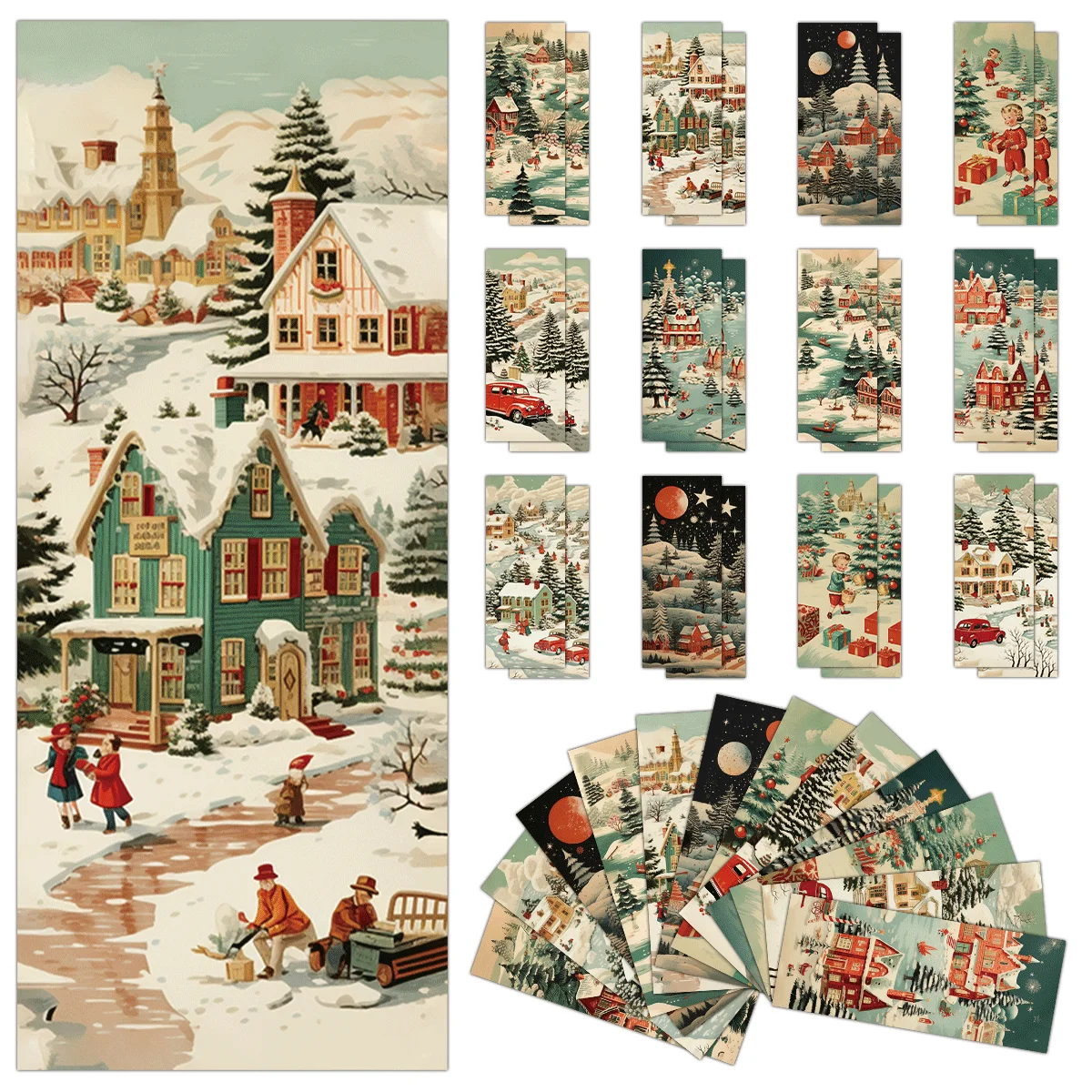 24 Stück Weihnachts-Lesezeichen, nostalgisches Szenen-Design, Papiermarkierung für Buchliebhaber lesen, Weihnachtsgeschenk-Dekoration, Weihnachtskarten-Sammlung