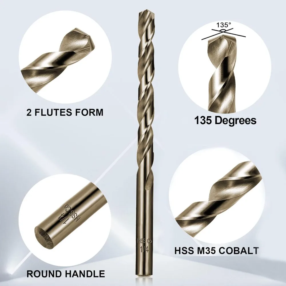 ชุดดอกสว่านโคบอลต์ 122 ชิ้น สำหรับวัสดุเหล็กกล้าชุบแข็งและสแตนเลส ดอกสว่านไฮสปีดสตีลแบบเจาะเกลียว ตั้งแต่ขนาด 1/16 นิ้ว