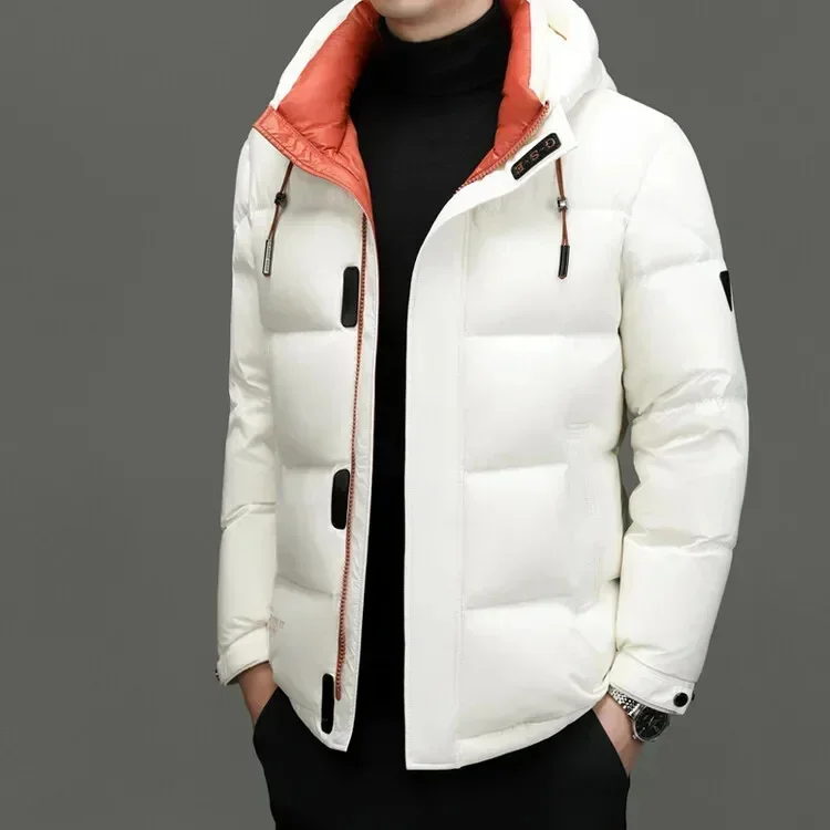 COZOK Winter Men's Hooded Down Jacket Red Shiny Cold-resistant White Duck Coat Clothing