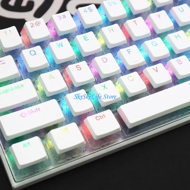 E65E 1Set Double Shot PBT KeyCap 104 Teclas Puding PERFIL TECLAS TRANSPARENTES OEM para teclado mecánico RGB
