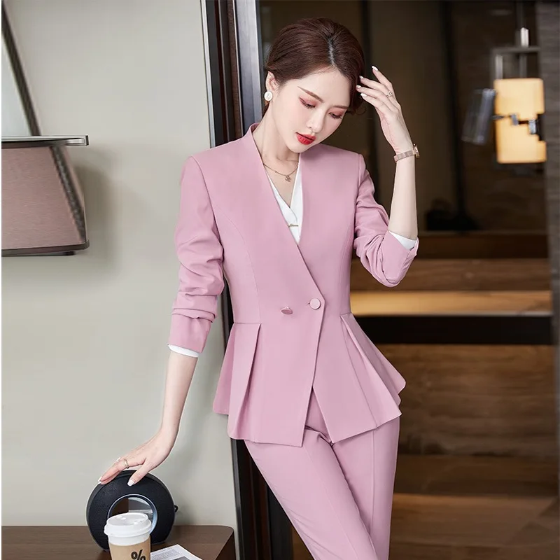 Business Suit Women's Beauty Salon Small Suit Fall Winter Fashion Temperament Suit Hotel Jewelry Store Beautician Work Clothes