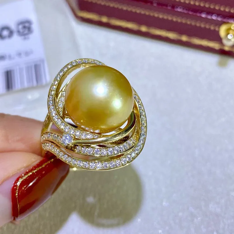 

MeiBaPJ 11-12mm Golden Natural Freshwater Pearl Fashion Big Ring Real 925 Sterling Silver Fine Wedding Jewelry For Women