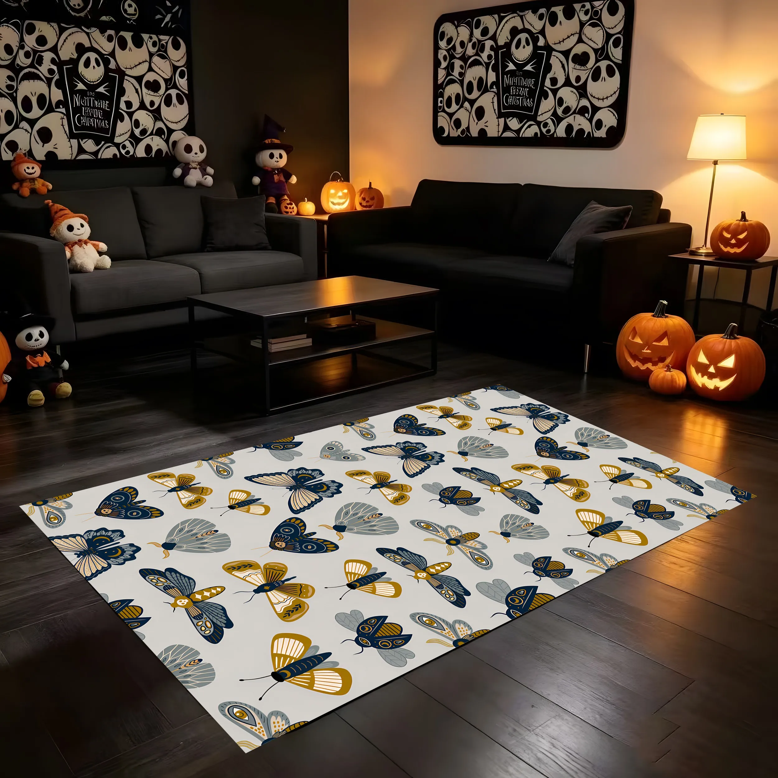 Velvet Rug Colorful Moth Print Quirky Retro Style for Entryway Bedroom Living Room Home Decor
