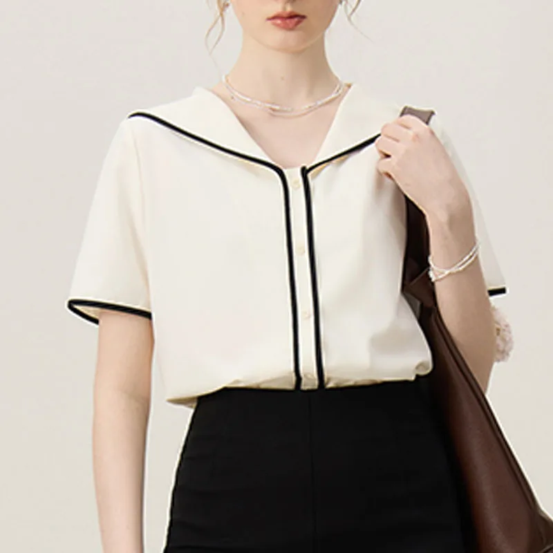 Nuova camicia da donna marinaio camicetta elegante camicia a maniche corte camicetta donna top Blusas Para Mujer Camisas De Mujer Blusas camicie N489