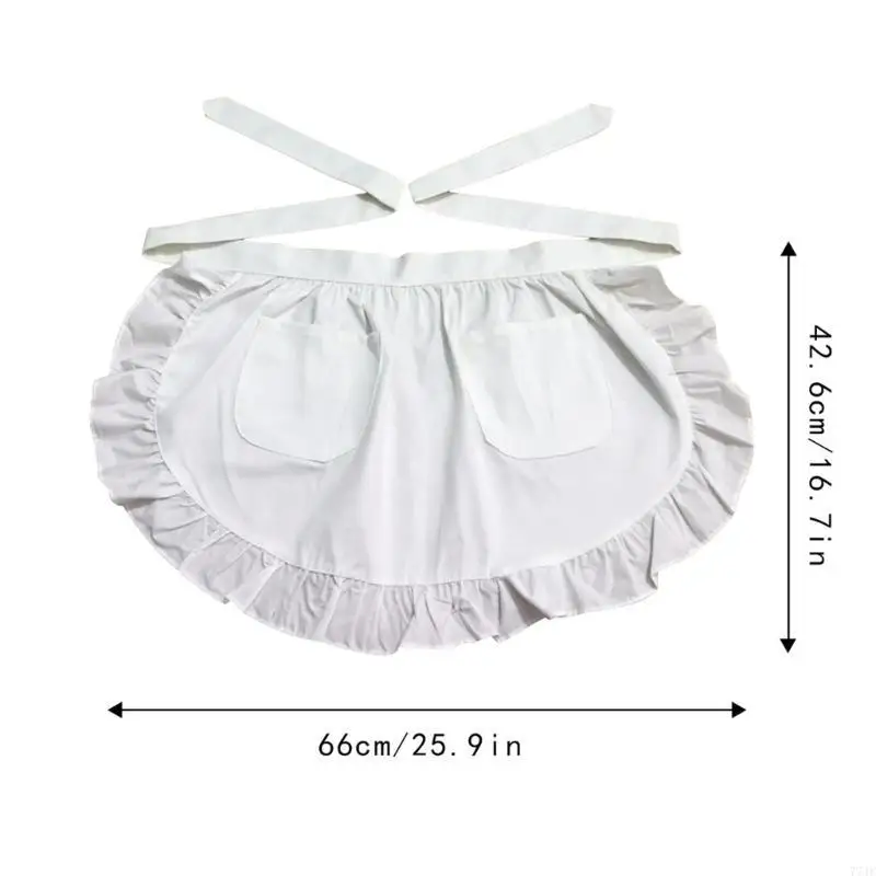 

77JF Vintage Ruffled Half Waist Apron with Pockets for Women Maid Costume Kitchen Use