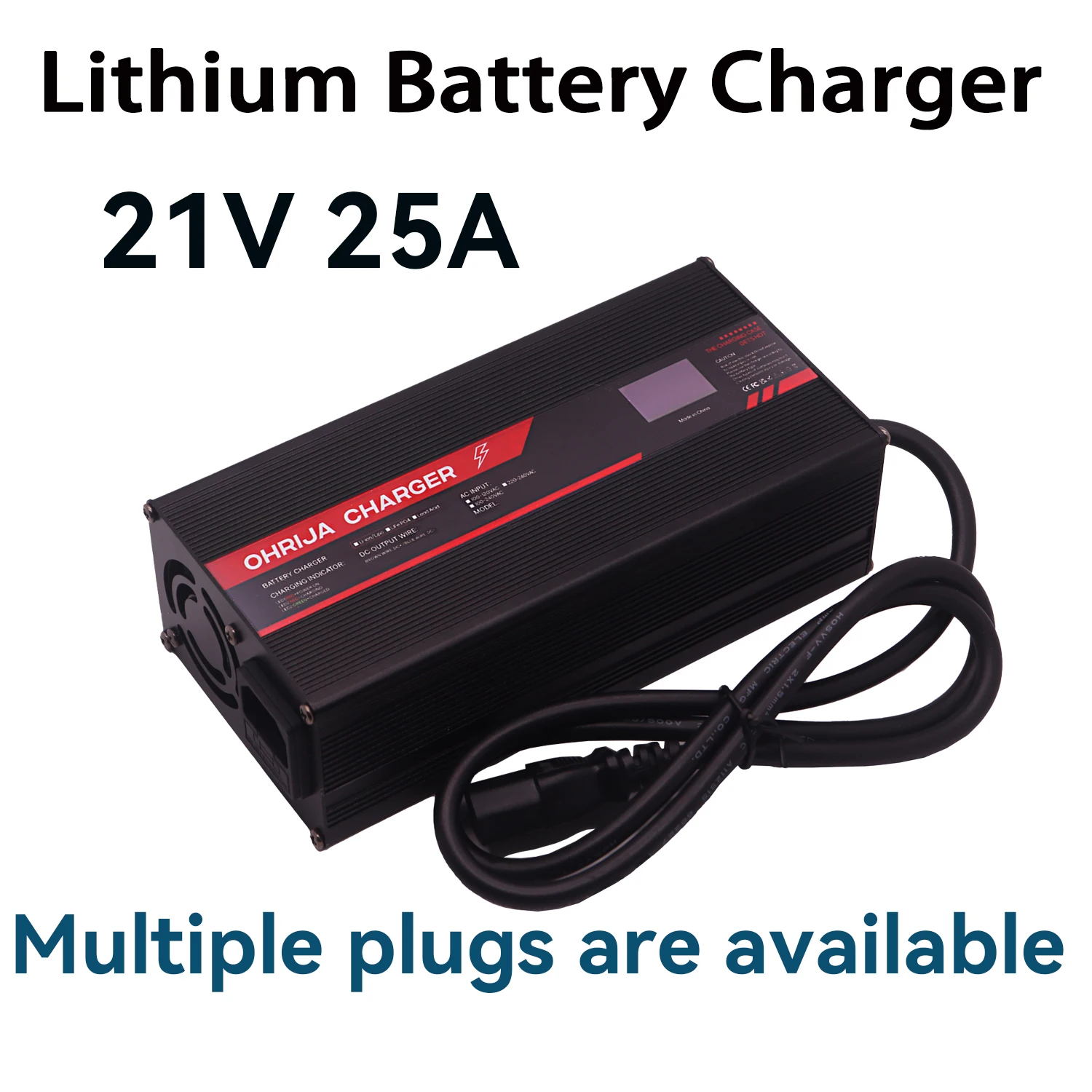 

OHRIJA 21V 25A High power Fast Charger For 5 strings 24V Li-ion Battery Charger Stable intelligent display aluminum shell case