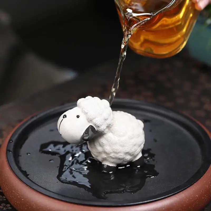 Handmade Purple Clay Sheep Tea Pet Vivid Fluffy Animal Figurine Kung Fu Tea Tray Tabletop Decoration Craft