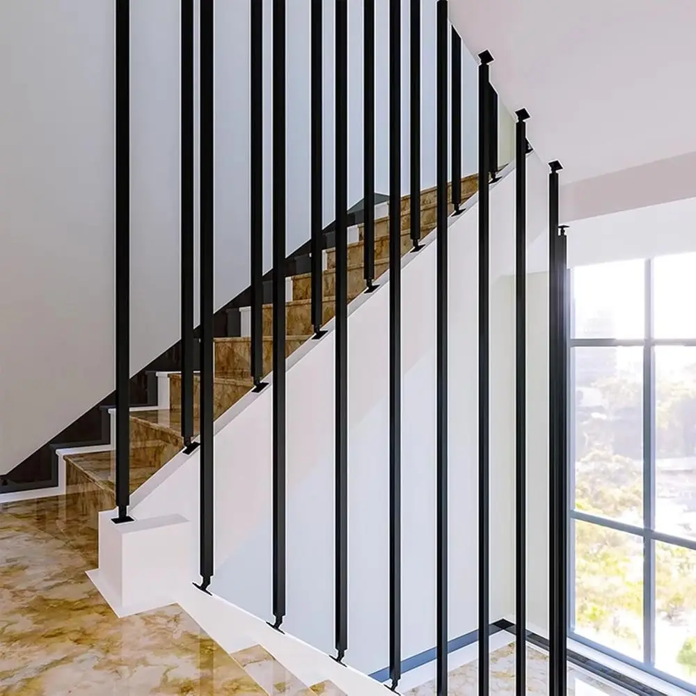 Mounted Stair Railing Wrought Iron Baluster Post, Indoor Outdoor Staircase Handrail Banister Rail Support Kit, Non-Slip Safety G