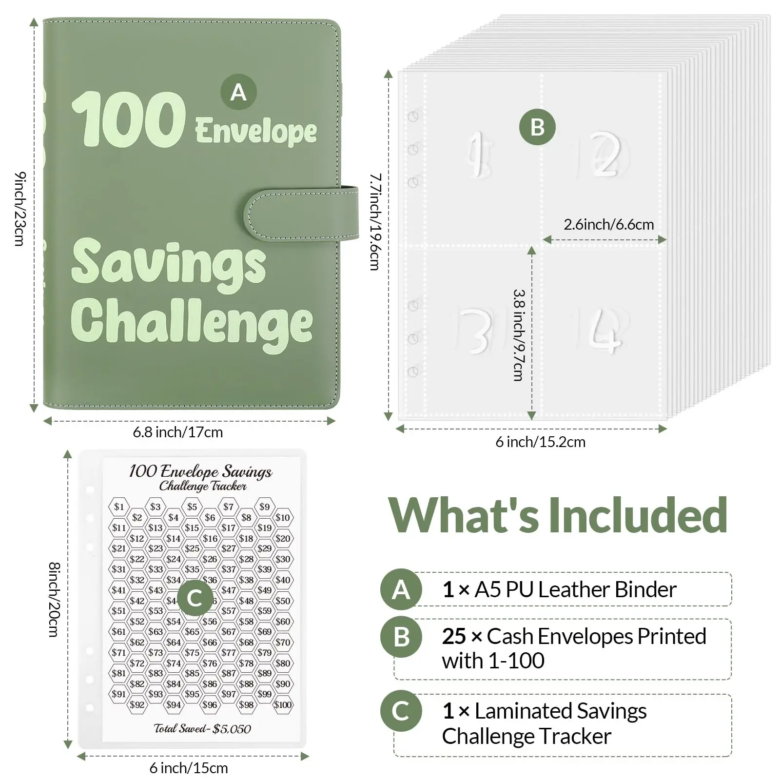 100 Envelopes Challenge Binder, A5 Money Saving Budget Binder with Cash Envelopes - Savings Challenges Book