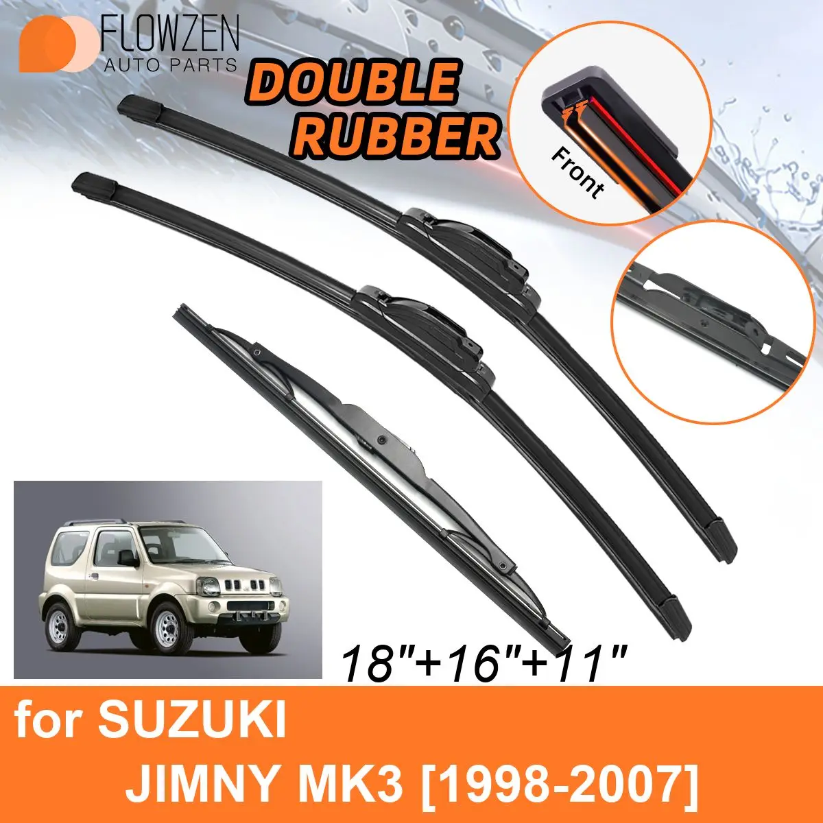 

Двойные резиновые автомобильные дворники для SUZUKI JIMNY MK3 1998-2007, задние щетки, аксессуары 2000 2001 2002 2003 2004 2005 2006 2007