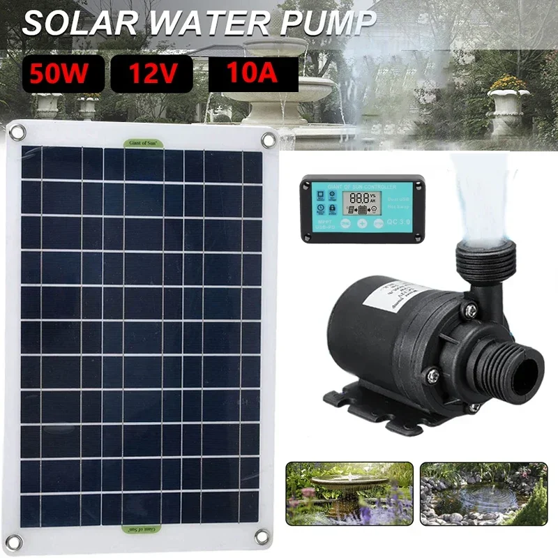 800L/H Aquarium Tank Pump 5m Fountain Water Height Solar Power Water Pump Brushless Motor Energy-saving with Power Storage Box