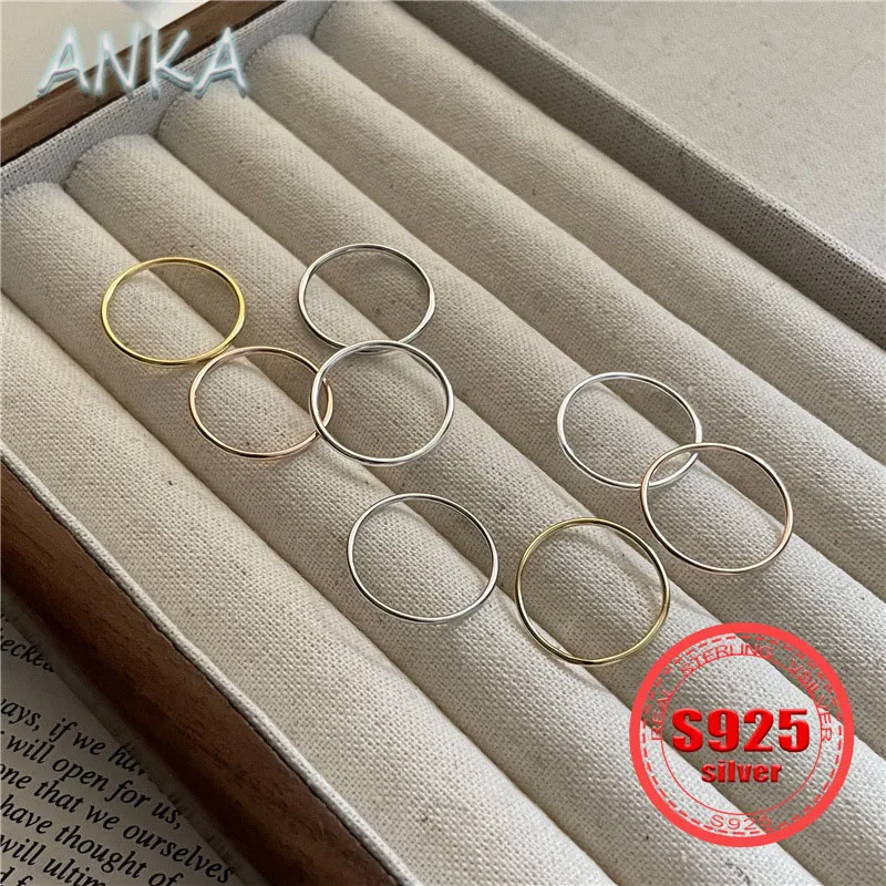 

ANKA NEW S925 sterling silver glossy thin circle women's ring 1.2mm1mm fashion bar ring ring knuckle