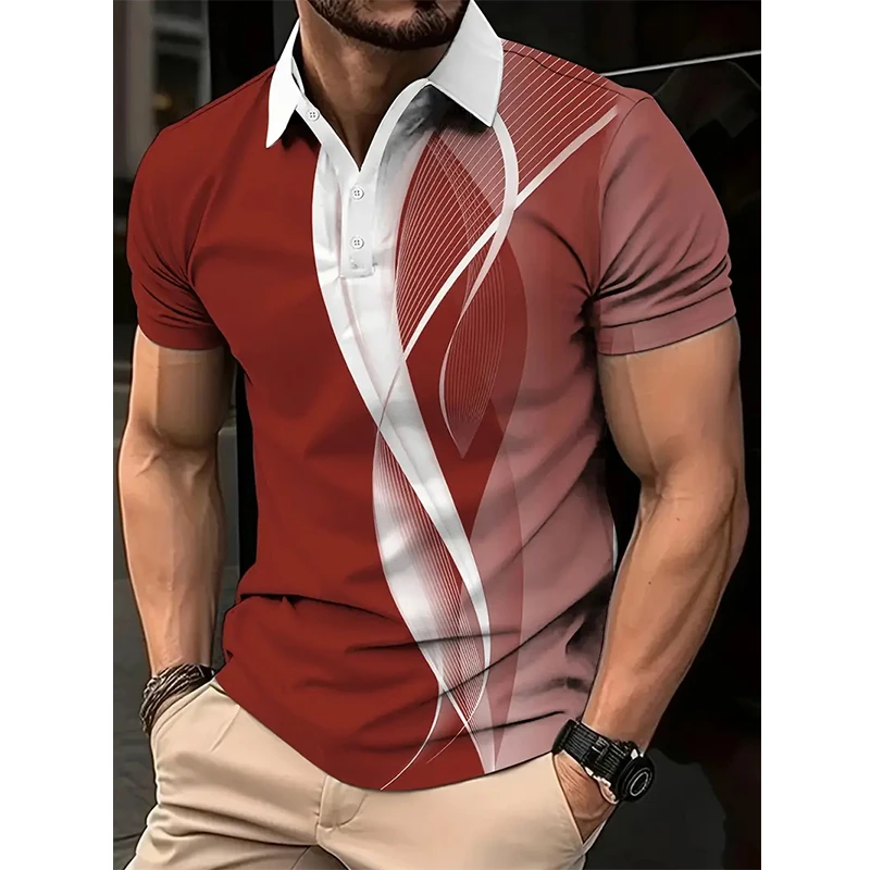 Men's Polo Shirt 3D Colorful Line Print Short Sleeve POLO Shirts For Fashion Man Clothes Loose Oversized Golf Sport Shirts Tees