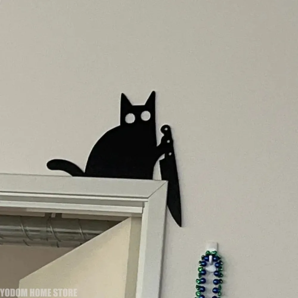 

Металлическая декоративная накладка на дверь «Милый кот»: черный кот-постер, украшение для углов дверей, ручная работа, декоративные изделия