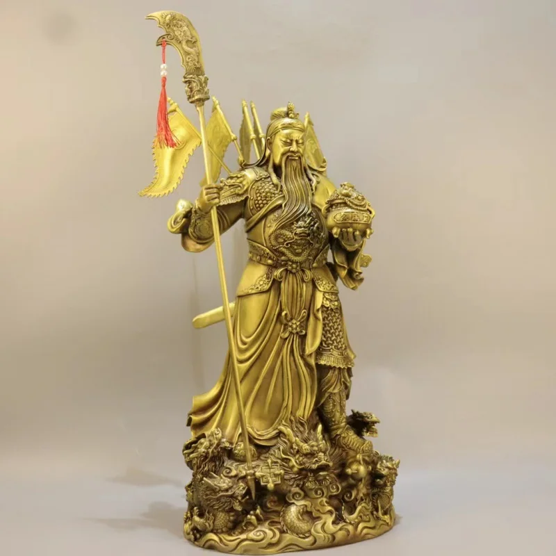 Brass God of War and Wealth Decoration Back Plug Five Flags Kowloon Mop Bao Guan Gong Lord Guan the Second Home Office Shop Deco