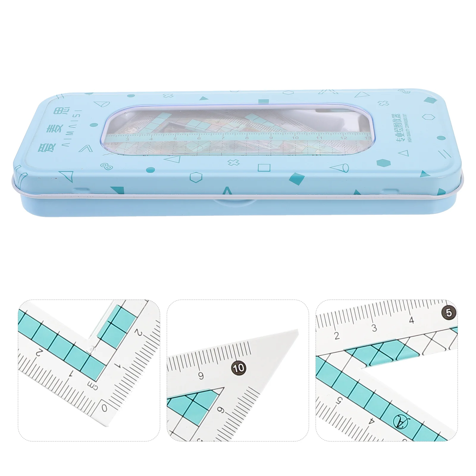 Ruler Set Protractor for Geometry School Kids Drawing Stationery Triangle Board Compass Plastic Wrought Iron Student Office