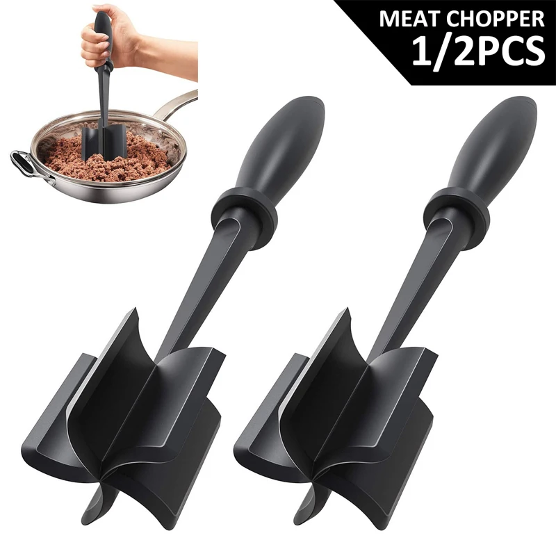 1/2pcs Meat Chopper Heat Resistant Meat Masher with Non-slip Handle Nylon Hamburger Chopper Ground Beef Masher Kitchen Cookware