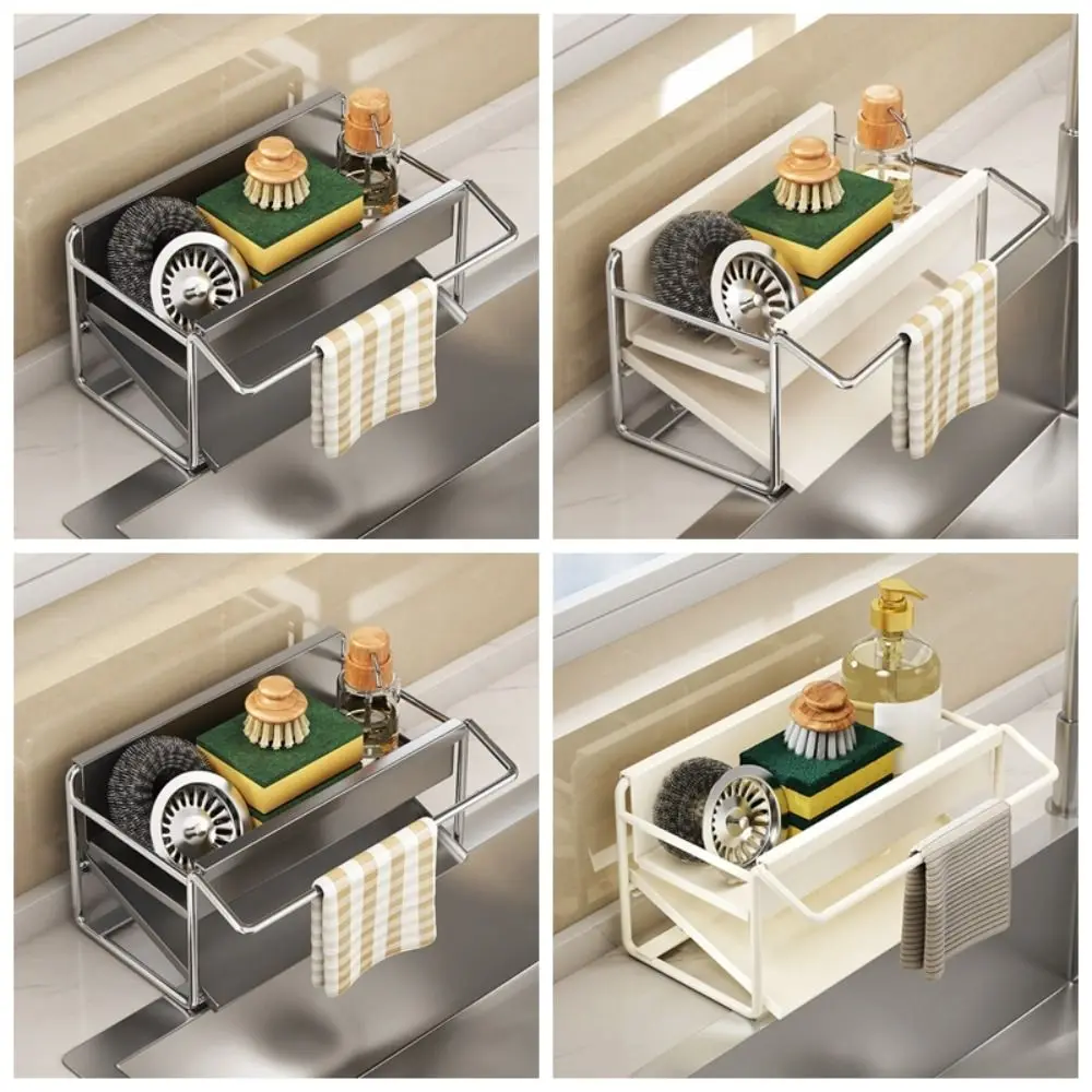

Carbon Steel/Stainless Steel Kitchen Sink Rack Auto Drain Tray Self Drain Sponge Holder Suction Cup Space Saving Dish Soap Rack
