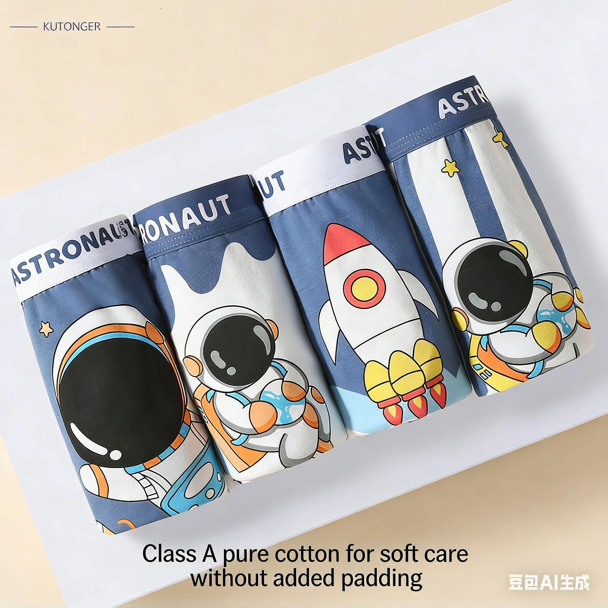 Kinderunterwäsche aus Baumwolle mit flachen Ecken, geeignete Elastizität, Aufdruck „Astronauten“, weiche und atmungsaktive Boxershorts für Jungen von 1–10 Jahren – Detail 4