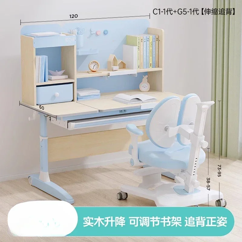 -Black And White Children's Study Desk, Primary School Student Desk, Household Adjustable Writing Desk And Chair Set