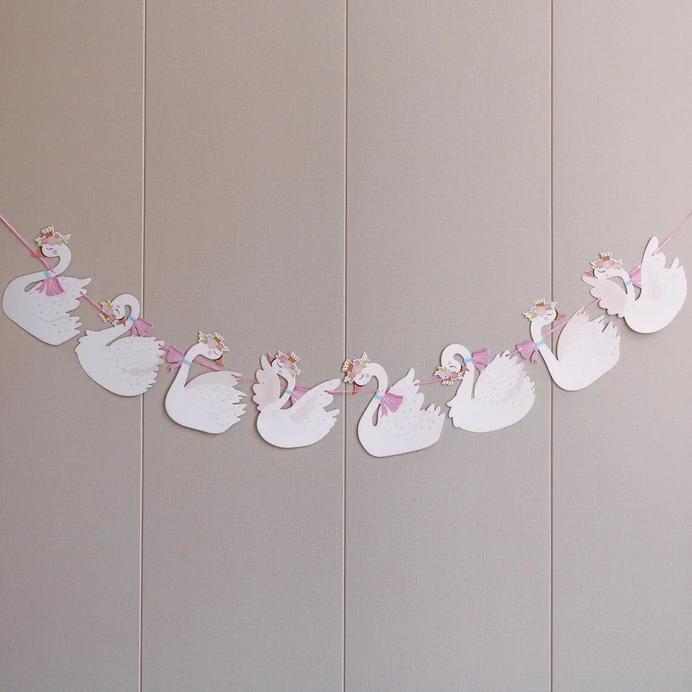 Paper White Swan Garland Banner Bunting Pink White Wedding Decorations for Home Birthday Party Supplies Baby Shower Girls Decor
