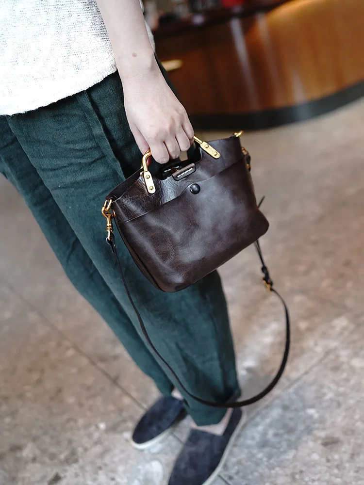 New Office Ladies Messenger Bag Vintage Cowhide Genuine Leather Totes Shoulder Handbag Solid Color Women Single Crossbody Bags