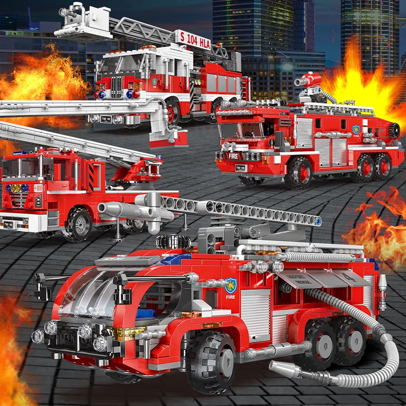 City Fire Truck Building Block Rescue Engineering Vehicle Model Kit MOC Assembly Toys For Boys