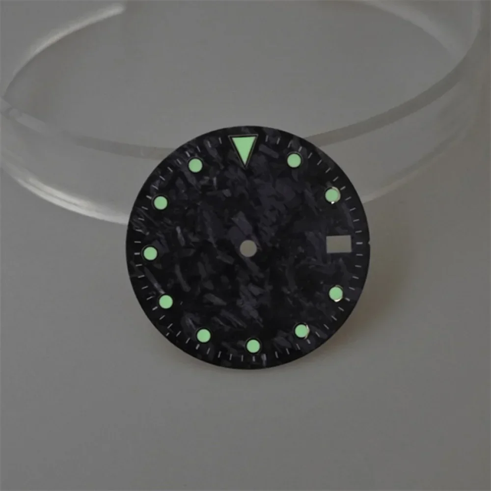 28.5MM Watch Dial Black Carbon Brazed Vertical Pattern Watches Faces for NH35 NH36 Movement Parts C3/BGW9 Green Luminous