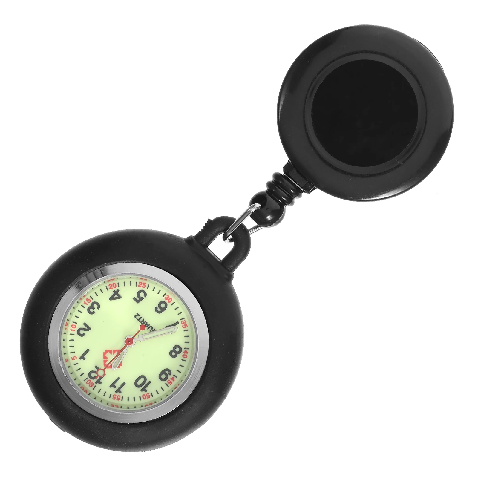 Night Luminous Doctor Pocket Watch Black Smiling Face Practical Clip-on Badge Reel Pocket Hanging Watch for Students