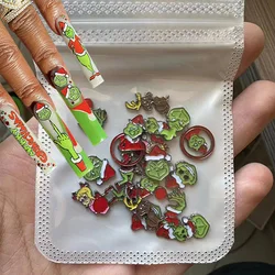 10pcs Green Cartoon Nail Charms 3D Christmas Alloy Green Haired Monster Jewelry Manicure DIY Acrylic Nail Manicure Decoration