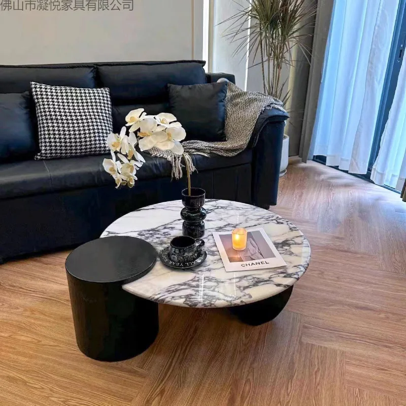 

Marble round rock slab coffee table household small apartment living room modern simple round small coffee table