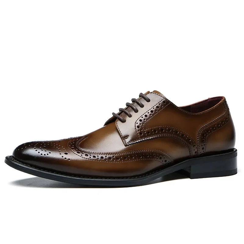 Genuine Leather Blok Carved Formal Shoes Men Classic Oxfords British Pointed Toe Gentleman Business Party Man Wedding Shoes