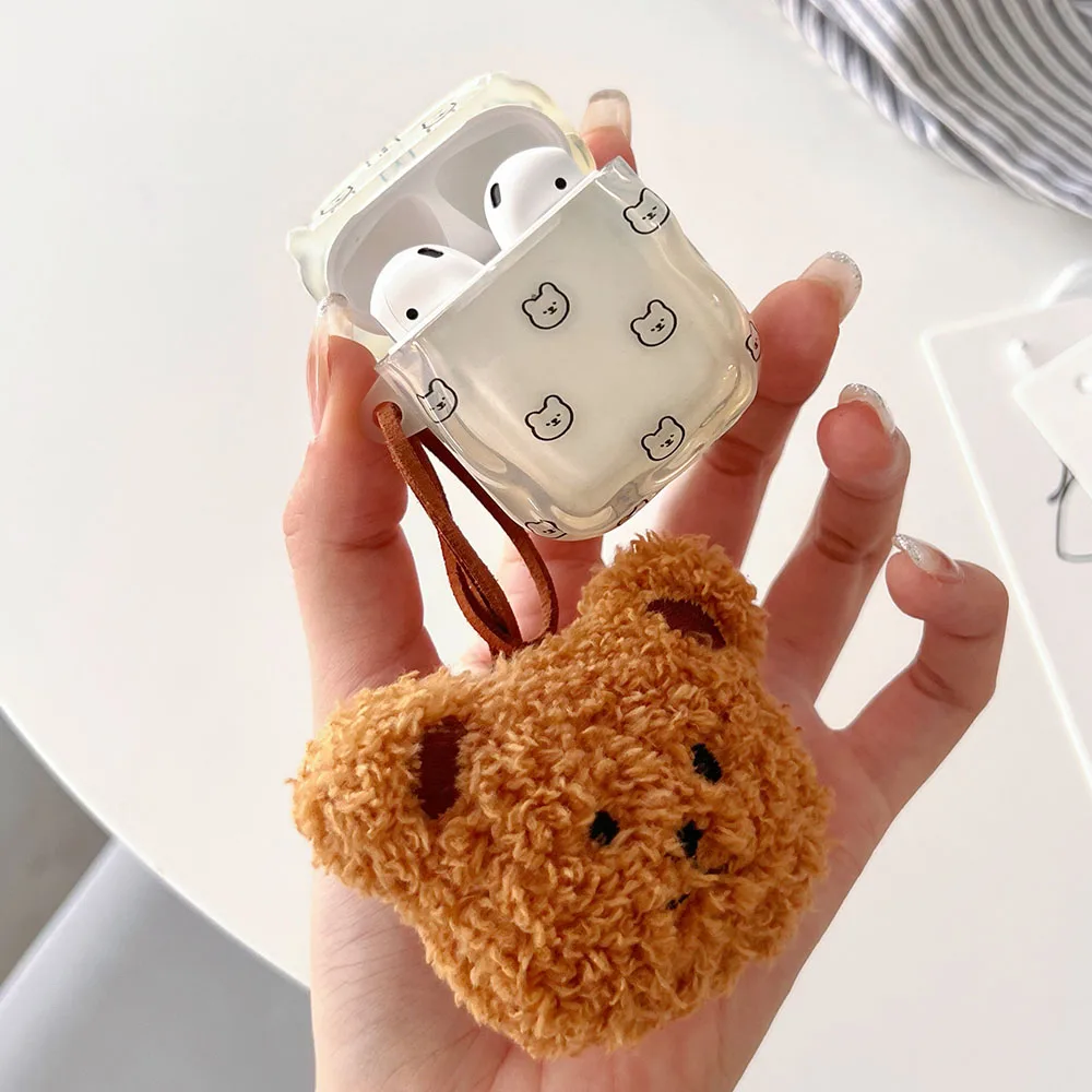 Простые прозрачные наушники с милым медведем для Apple Airpods Air pods Pro 2 1 3, корейский плюшевый медведь, подвеска для наушников