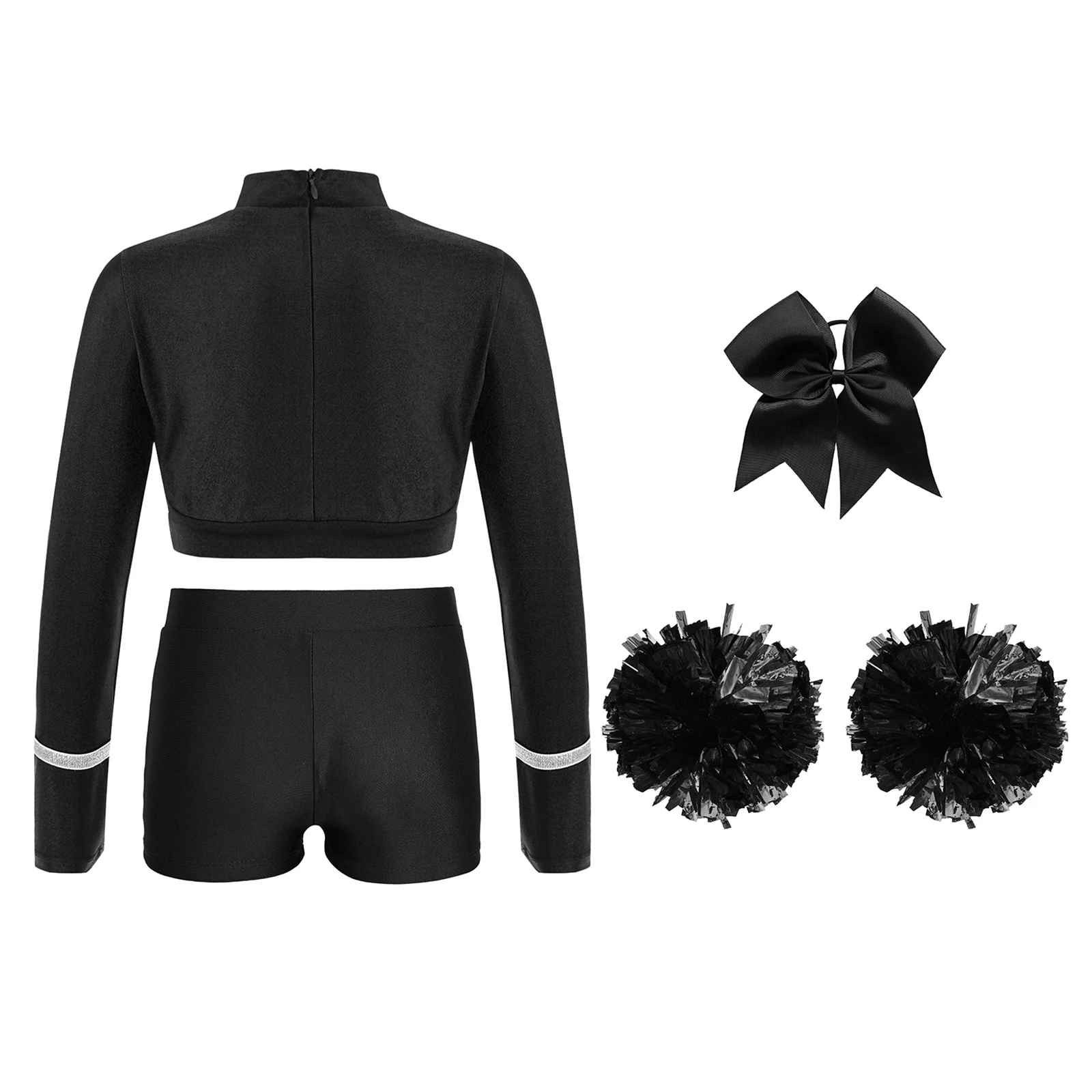 Kids Cheerleading Costume Dance Uniform Cheerlead Outfit Shiny Sleeveless Crop Top Shorts Flower Ball School Girls Dancewear Set