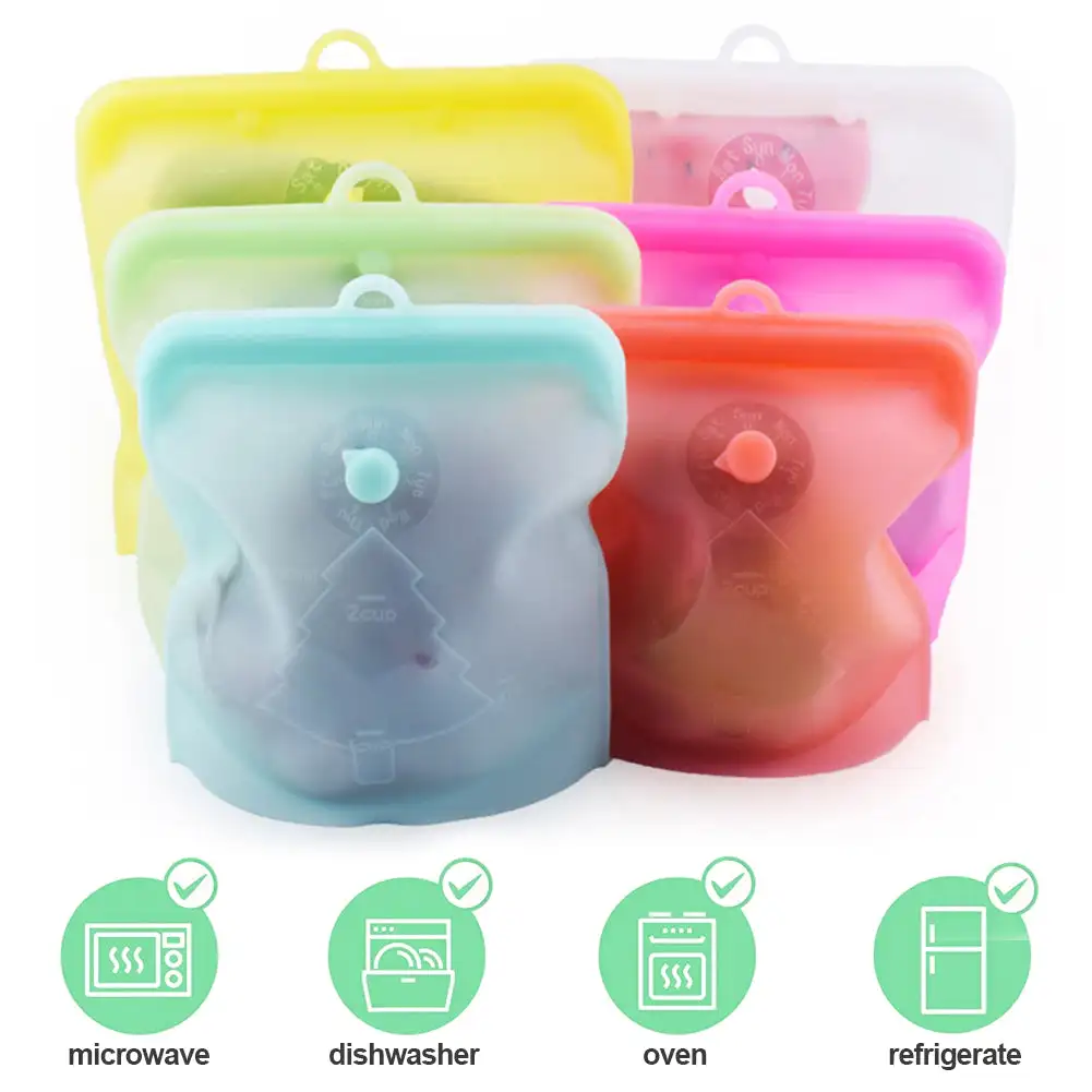 

Silicone Reusable Food Bag 500/1000/1500ml 50oz Leakproof Containers Reusable Fresh Bag Food Storage Bag Freezer Bag Snack