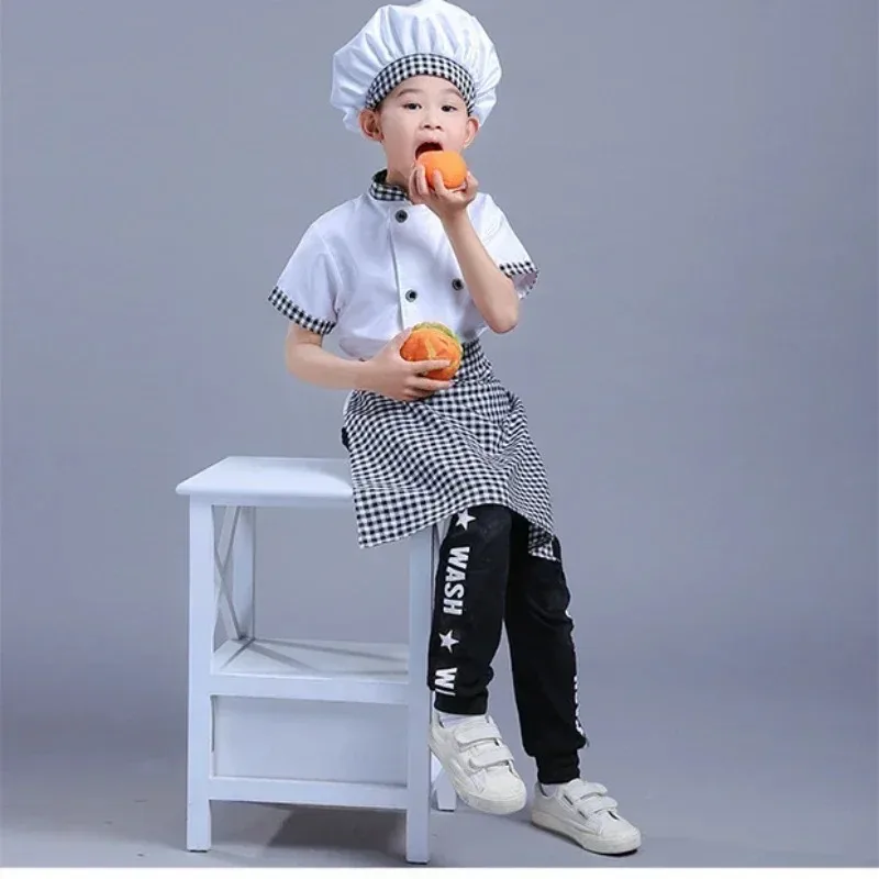 Kids Chef Uniform Cooking Workwear School Uniform for Boys Girls Kitchen Cosplay Party Chef Coat
