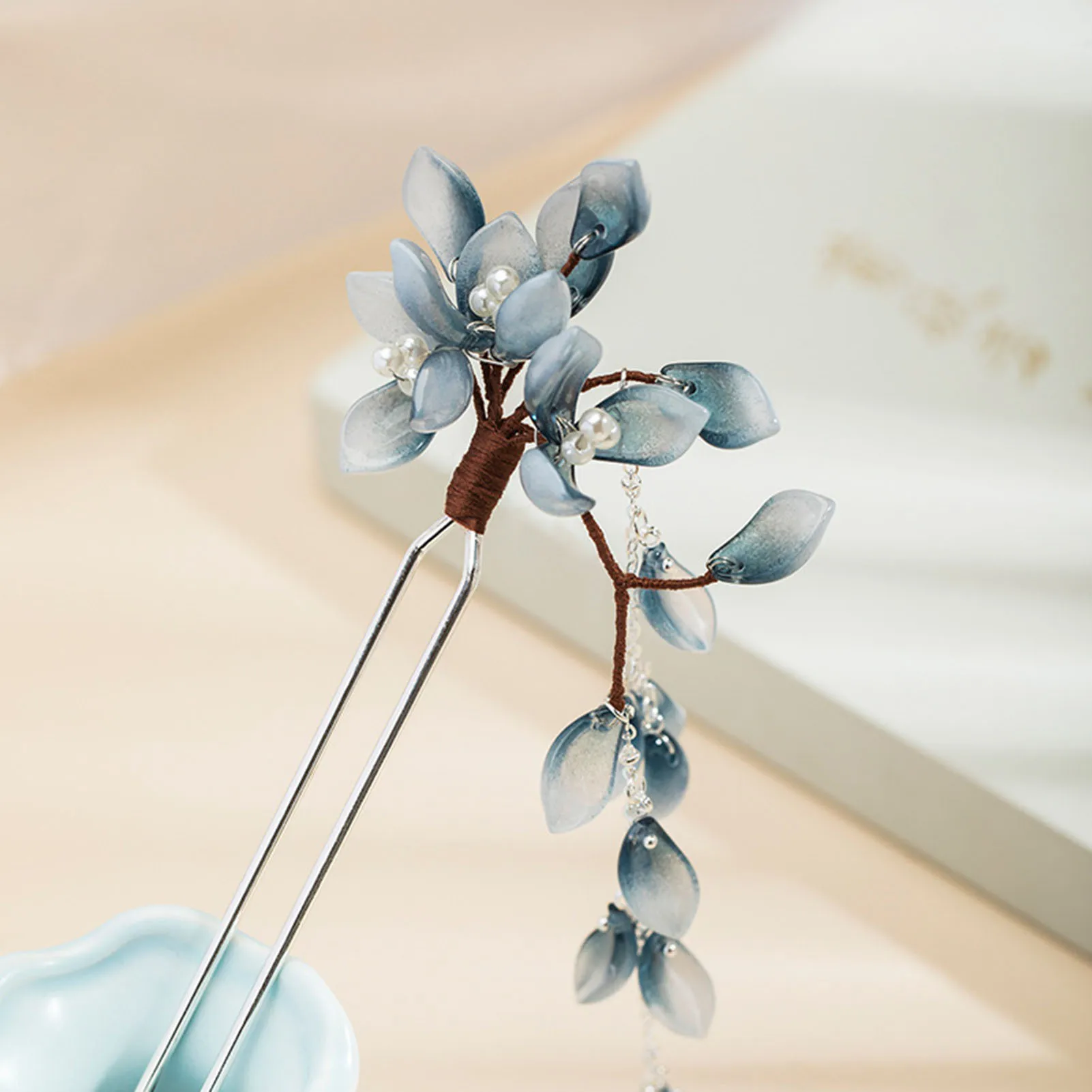 U Shape Hairpin Glazed Flower Hair Stick Chinese Han Custme Hair Accessories Vintage Girls Fringe Hair Clip Step Shaking Jewelry