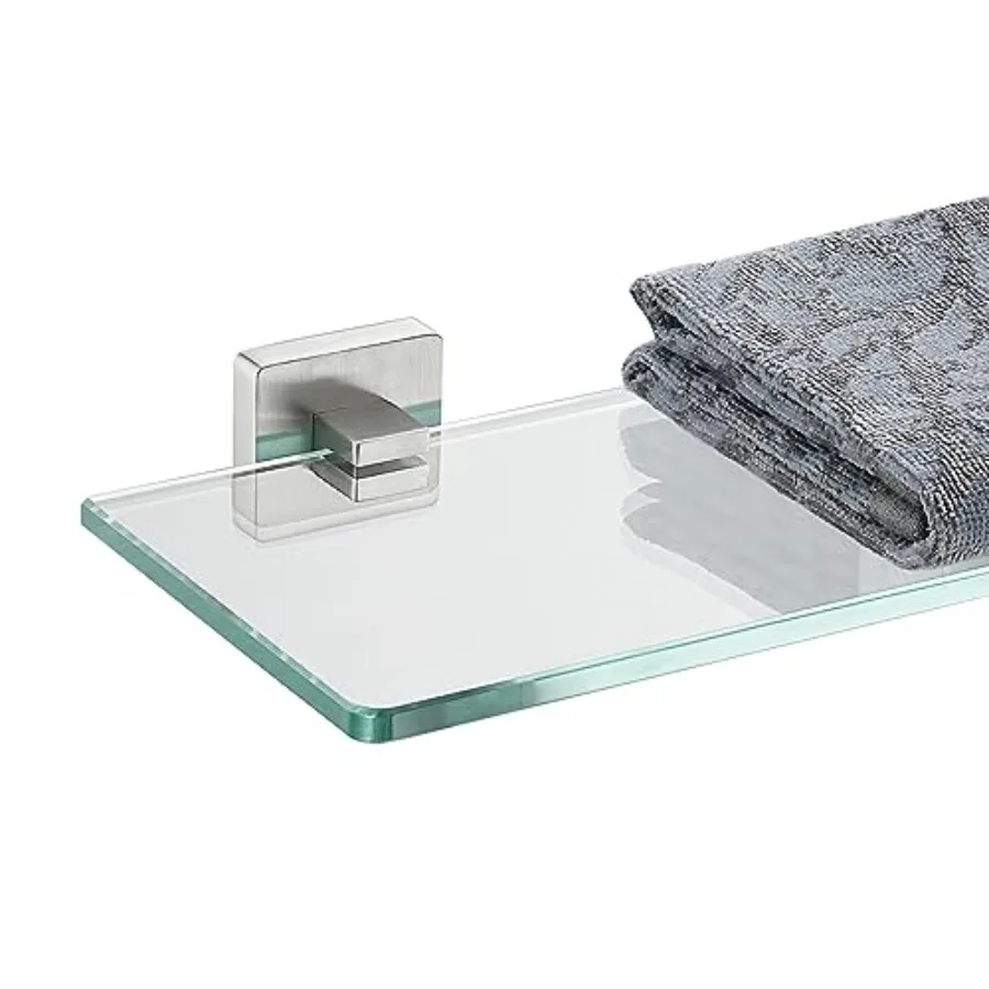 

Bathroom Glass Shelf, Floating Tempered Glass Shower Storage by 5, 304 Stainless Finish Wall Mount, TGS1L-BN