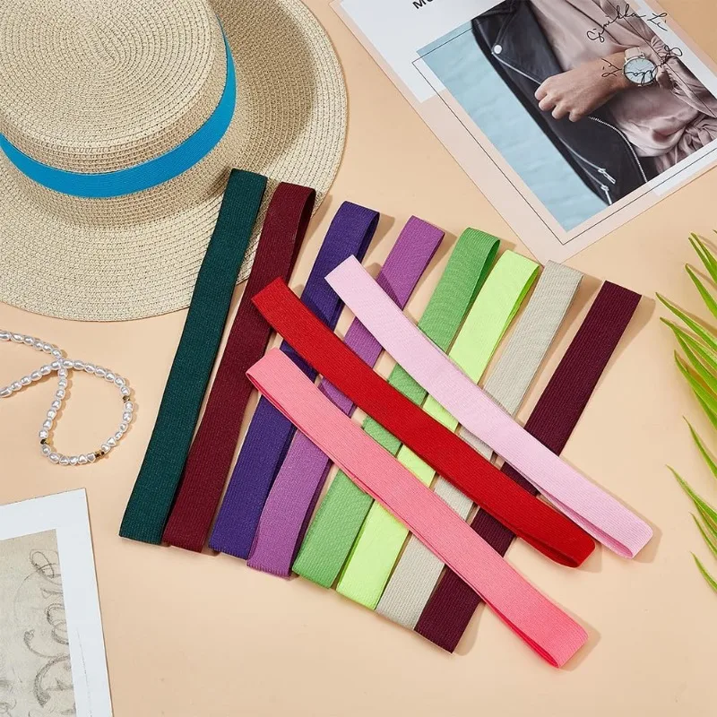 12Pcs Cowboy Hat Band Stretchable Hat Ribbons for Women 1 Inch Wide Flat Elastic Straw Hat Accessories 12 Colors