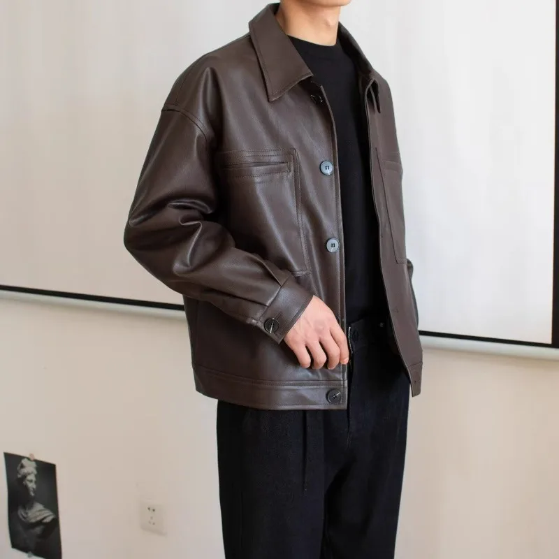 Retro ขายร้อนยี่ห้อผู้ชายรถจักรยานยนต์หนังแจ็คเก็ต Slim เสื้อหนังผู้ชายสวมใส่ด้านนอกเสื้อผ้าสําหรับชายเสื้อผ้า Man แจ็คเก็ต